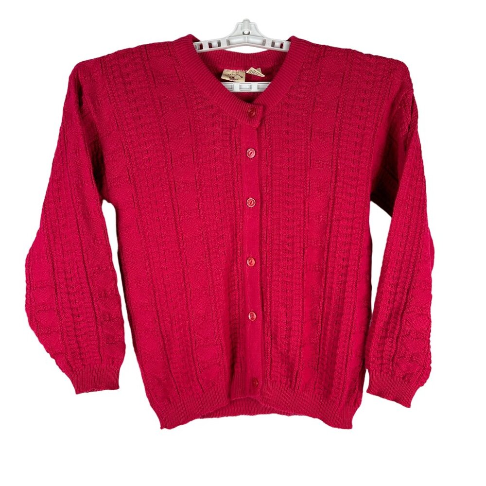 Vintage Hush Puppies Pups Kids Red Cardigan Sweater 10/12-M 100% Acrylic